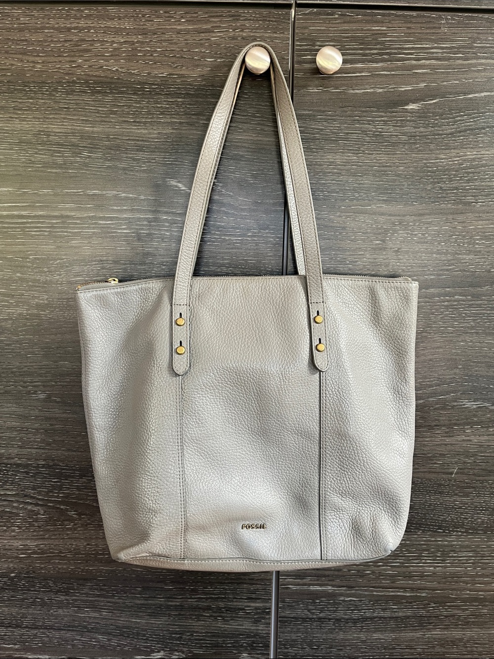 Fossil Grey Leather Tote Bag